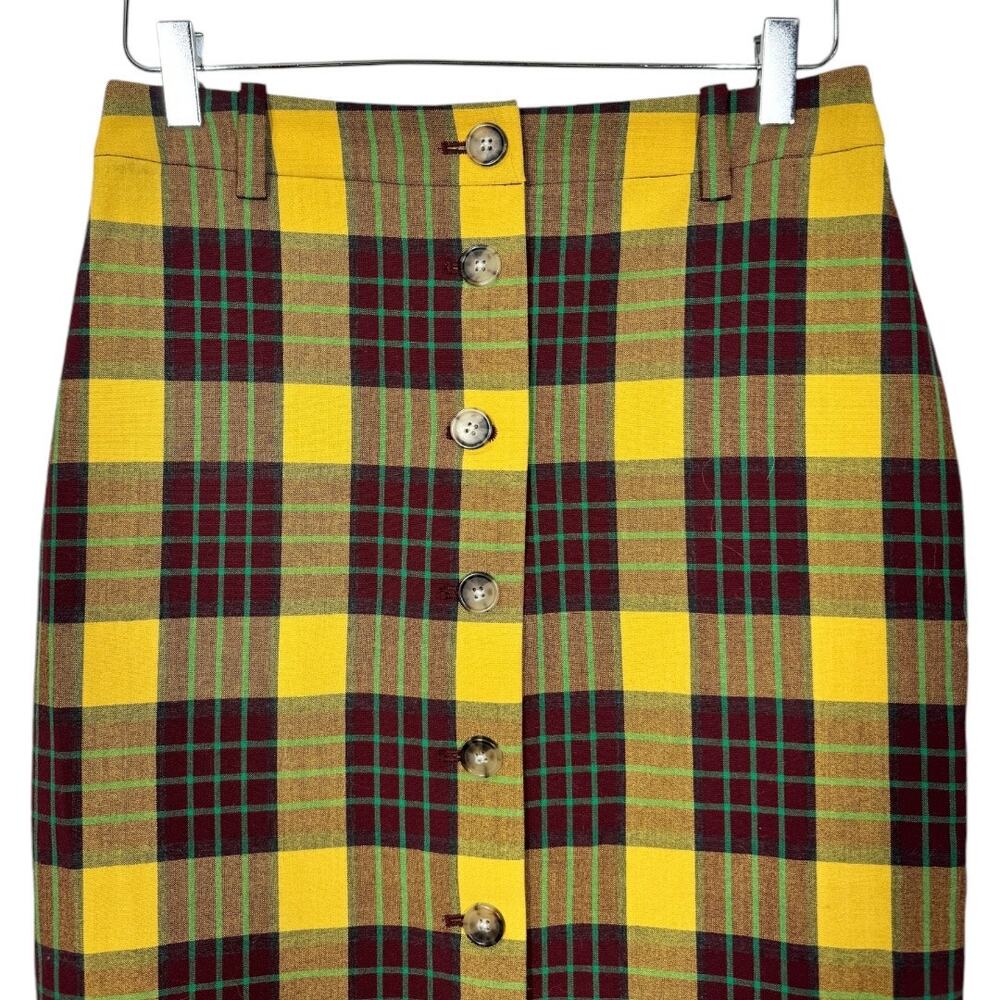 Aritzia Wilfred Leona Skirt Gold Rustique 8 New NWT Plaid Pencil Button Front - Picture 3 of 8